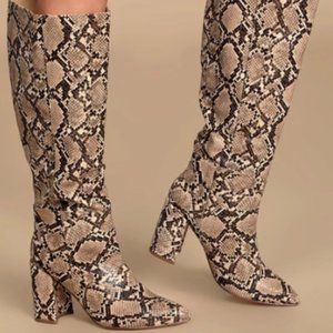 Lulu's Katari Tan Snake Knee High Boots